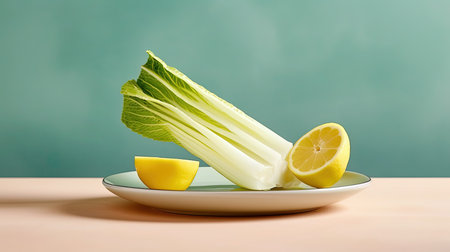Endive with Copy Space Green Background Selective Focus Imageの素材