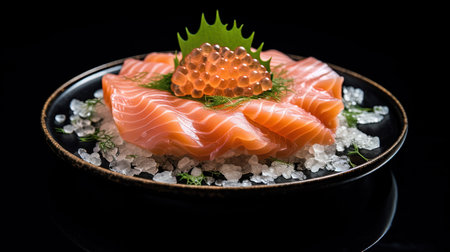 Japanese Smoked Salmon in Plate on Blurry Background Imageの素材