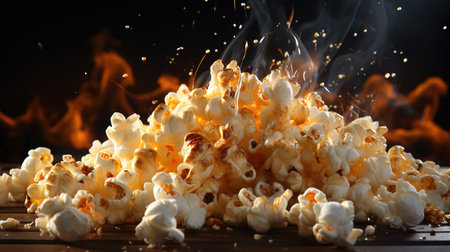 Popcorn Exploding from a Pan on Selective Focus Background Imageの素材