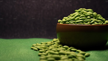 Water Drops on Top View Group of Green Peas with Copy Space Green Background Selective Focusの素材