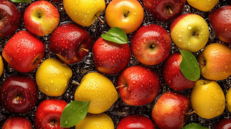 Top View of Wet Colorful Assorted Fruits With Water Drops As Background Imageの素材