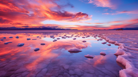 Salt Lake Reflections Crystalline Surface Vivid Colors Sunset Landscape Background Imageの素材