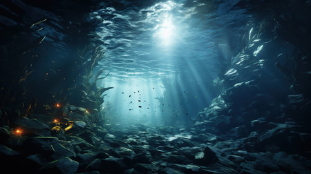 Under Ocean of Tropical Seabed With Reef And Sunshine Landscape Background Imageの素材