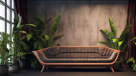 The Modern Sofa in a Living Room and Grey Concrete Wall Defocused Interior Background Imageの素材