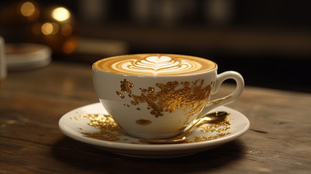 Cappuccino Coffee in a Beautiful Cup on The Table Favorite Cup of Coffee Concept on Blurred Background Imageの素材