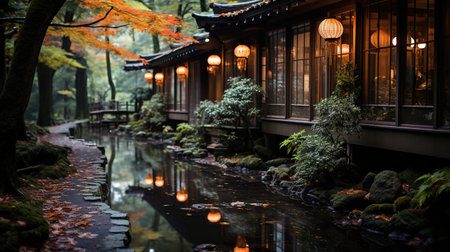 A Beautiful Traditional Japanese Empty Street Background  Imageの素材