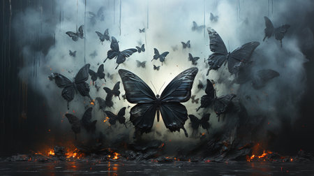 Butterflies Turning Into Dust Dying Artistic Illusion On Blurry Background Imageの素材
