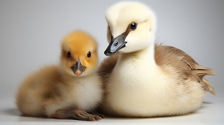 A Goose With A Gosling Blurry White Background Imageの素材