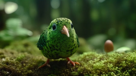A Very Cute Little Shamrock Bird In A Mossy Forest Blurry Background Imageの素材