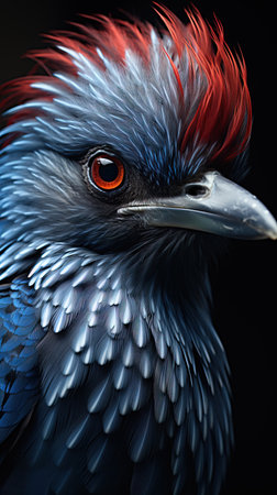 Dark Blue And Red Bird Blurry Background Imageの素材