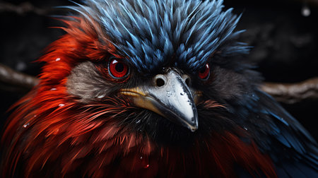 Dark Blue And Red Bird Blurry Background Imageの素材