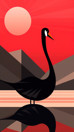 Black Swan on Watercolor Oil Painting Background Selective Focus Imageの素材