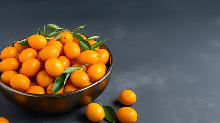 Wet Yellow Kumquat With Leaves On The Table Blurry Background Imageの素材