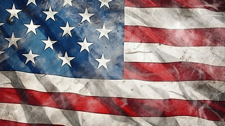 Artistic Watercolor Oil Painting of USA Flag Splatter Color On White Background Imagesの素材