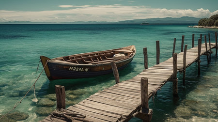 Two Boats On Dock Surrounded by Ocean During Day Time Seascape Background Imageの素材
