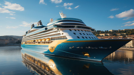 A Large Cruise Ship Docked At a Harbor Background Imageの素材