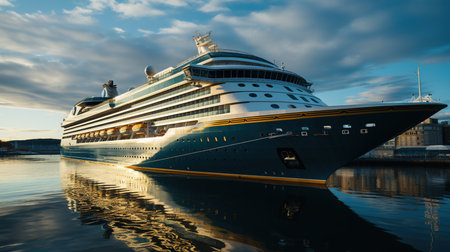 A Large Cruise Ship Docked At a Harbor Background Imageの素材