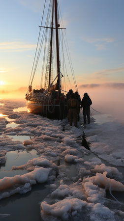 A Sailboat Stuck in Ice On The Arctic Seascape Background Imageの素材