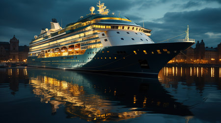 A Big Cruise Ship Docked At a Harbor Seascape Background Imageの素材
