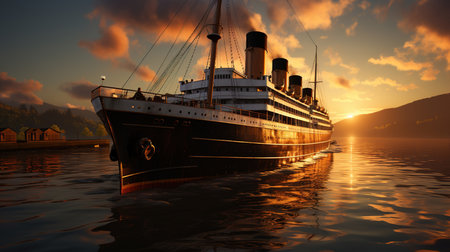 Titanic At Golden Hour In The Atlantic Ocean Seascape Background Imageの素材