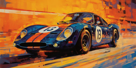The Classic Race Car Vibrant Colors Watercolor Oil Painting Background Imageの素材