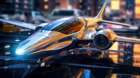 A Modern Aircraft Parked In Air Port of Futuristic Technology Theme Background Selective Focus Imageの素材