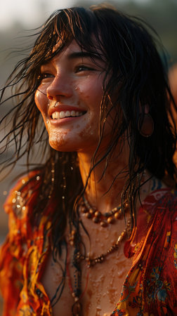 Beautiful 1960s Hippie Dancing in The Mud At Woodstock Imageの素材