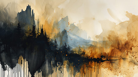 Drawing of Black and Beige Minimal Line Style Neutral Watercolor Abstract Background Imageの素材