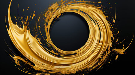 Gold Color Ink A Drop of Ink In Chinese Style Circular Traces Thick Line Abstract Background Imageの素材