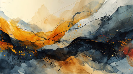 Drawing of Black and Beige Minimal Line Style Neutral Watercolor Abstract Background Imageの素材