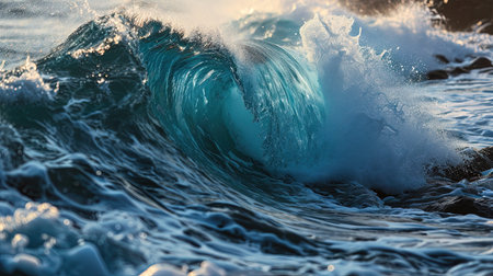 A Large Blue Wave Hitting The Ocean Seascape  Imageの素材