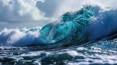 A Large Blue Wave Hitting The Ocean Seascape  Imageの素材
