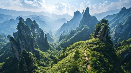 A Mountain Range in China Where Each Mountain Looks Like the Vertebrae Landscape Imageの素材