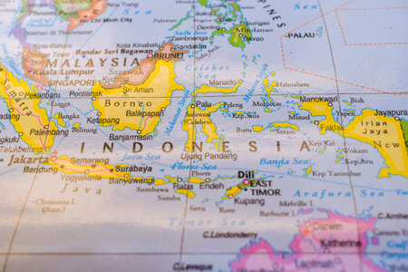 Indonesia On The World Map-Geo Political Mapの写真素材