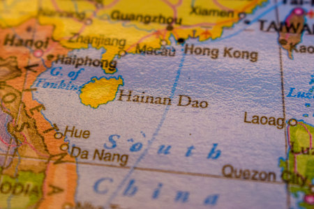 Hainan Dao On The World Map Colorful Geo Political Worl Mapの写真素材