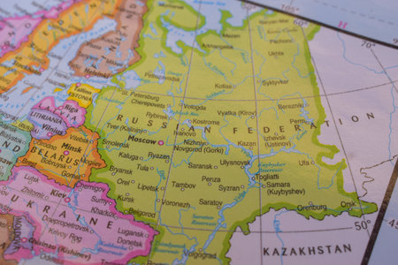 Russian Federation On The World Map Colorful Geo Political Worl Mapの写真素材
