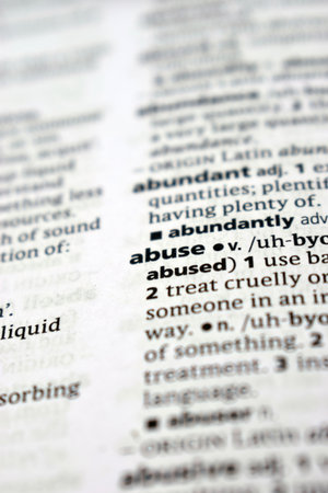 Close Up Of English Dictionary Page With Word -    Abuse   Imageの写真素材