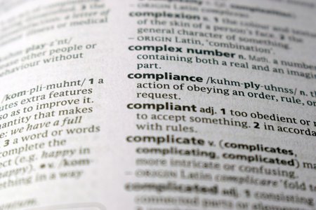 Close Up Of English Dictionary Page With Word -      Compliance   Imageの写真素材
