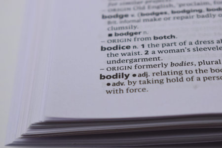 Close Up Of English Dictionary Page With Definition Word -   Bodily Image