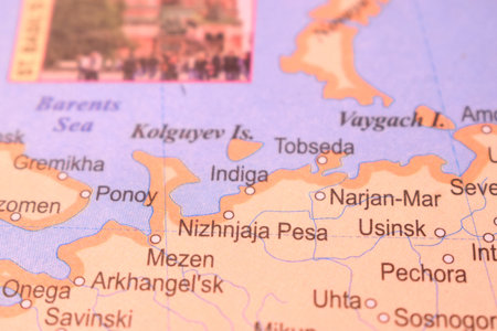 Nizhnjaja Pesa Political Map Of Russia Country And City Close Up With Background Defocused  Imageの写真素材