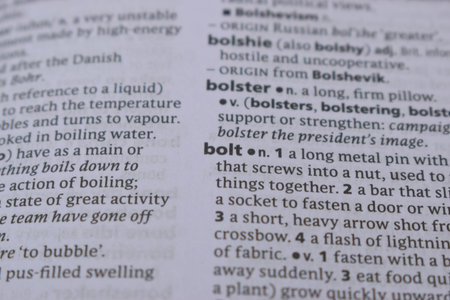 English Definition Dictionary Page Of Printed Word - Bolt  Close Up Image