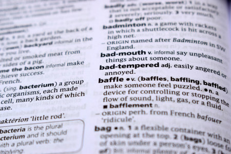English Definition Dictionary Page Of Printed Word -  Baffle  Close Up Imageの写真素材