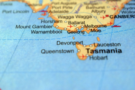 Warnambbool-Australia Political Map Or Administrative Map With Blurry Background Imageの写真素材
