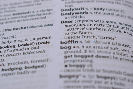 Close Up Of English Dictionary Page With Definition Word - Boer    Imageの写真素材