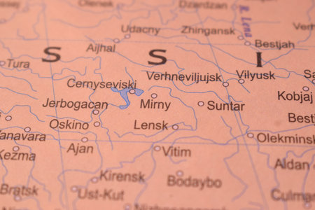 Mirny City Of Russia Country Political Map Close Up With Background Blur Imageの写真素材