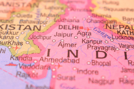 Ajmer-India Political Map Close Up Photograph With Defocused Background Imageの写真素材