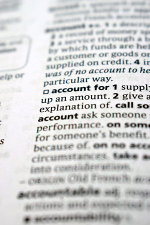 English Definition Dictionary Of Printed Word -  Account  Close Up     Imageの写真素材