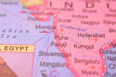 Pune City-India Political Map Close Up Photograph With Defocused Background Imageの写真素材