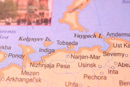 Narjan-Mar City Russia Country Political Map Close Up With Background Blur Imageの写真素材