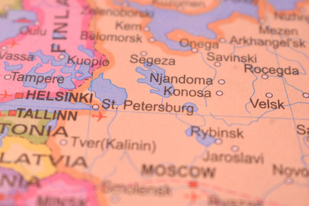 St. Piterburg Political Map Of Russia Country And City Close Up With Background Defocused  Imageの写真素材